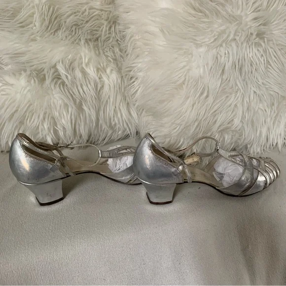 Antique 1920s Silver Leather T-Strap Art Deco Heels - Picture 13 of 16